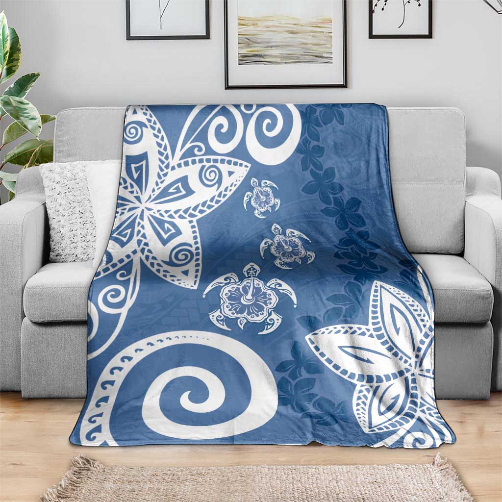 Polynesia Blanket Blue Tribal Turtle Floral Pattern