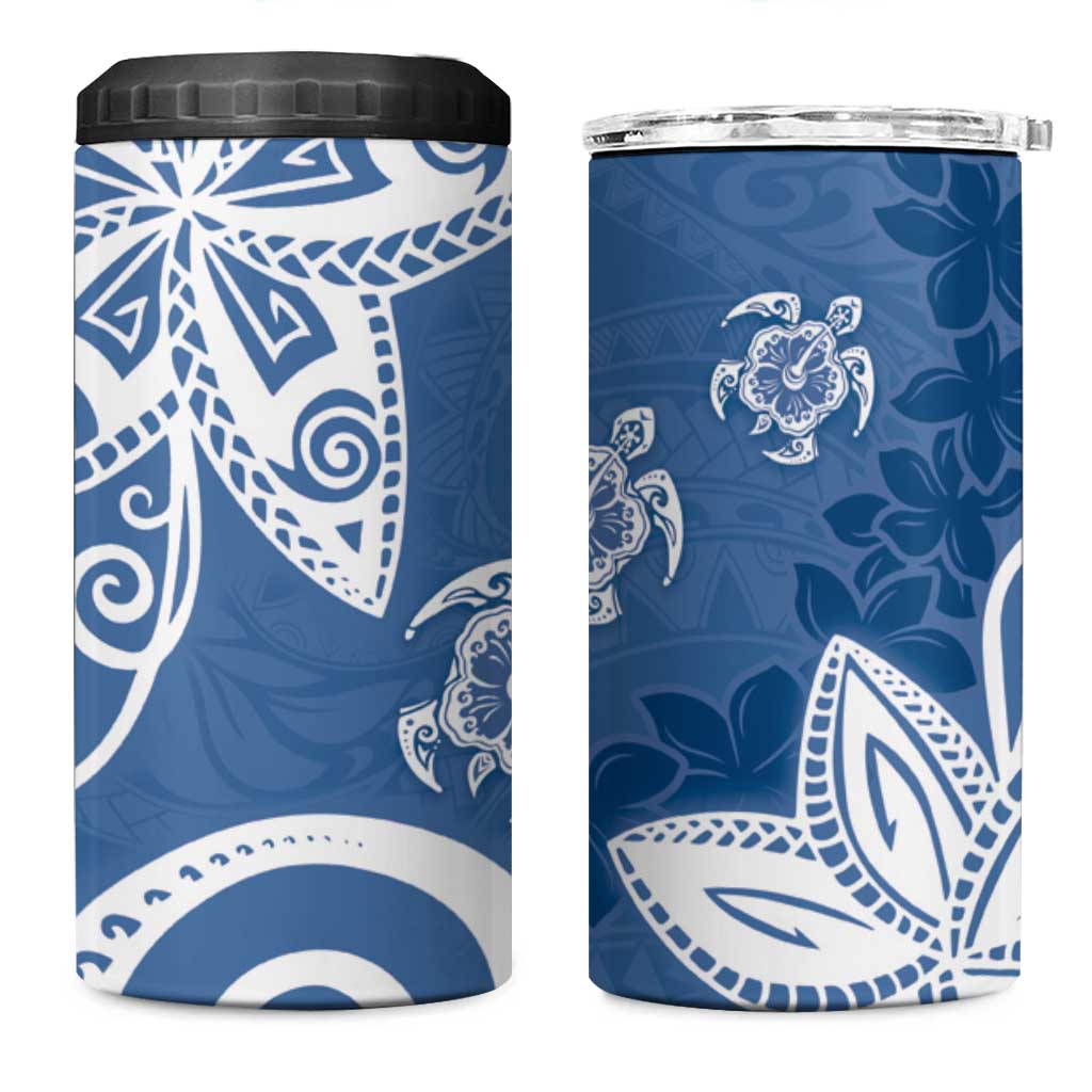 Polynesia 4 in 1 Can Cooler Tumbler Blue Tribal Turtle Floral Pattern
