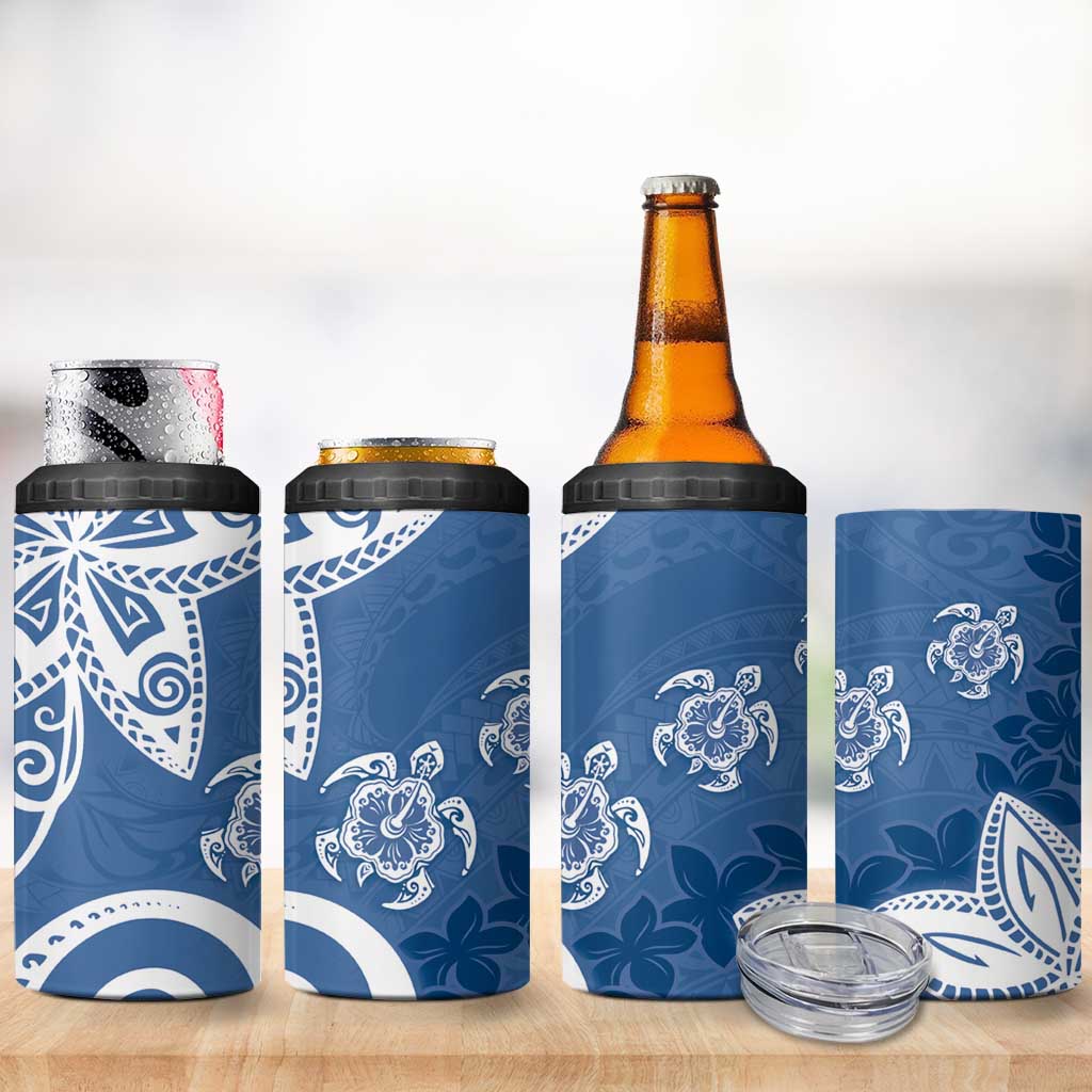 Polynesia 4 in 1 Can Cooler Tumbler Blue Tribal Turtle Floral Pattern