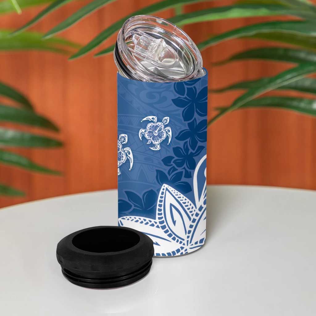 Polynesia 4 in 1 Can Cooler Tumbler Blue Tribal Turtle Floral Pattern