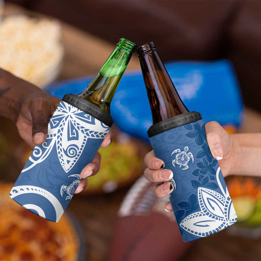 Polynesia 4 in 1 Can Cooler Tumbler Blue Tribal Turtle Floral Pattern