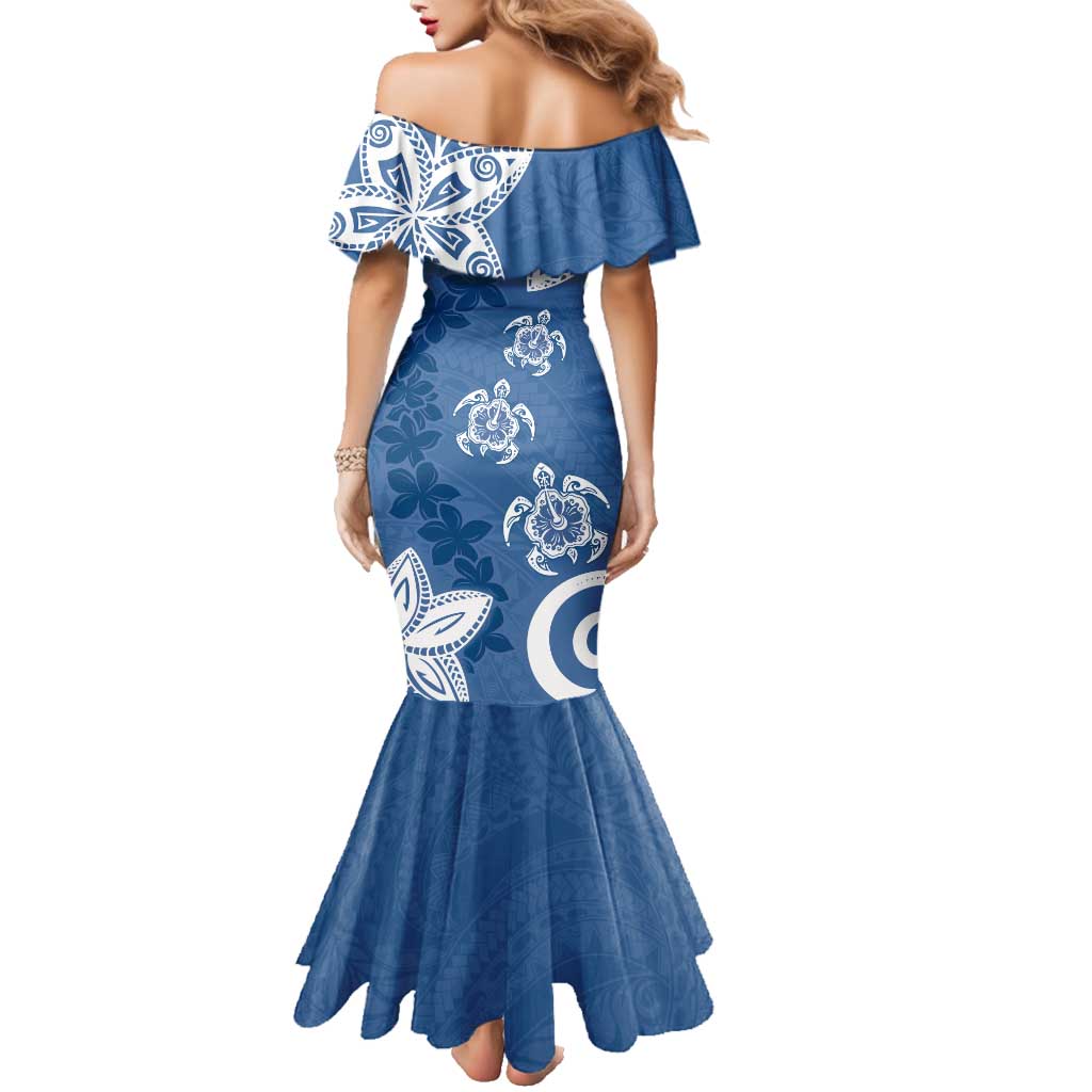 Polynesia Family Matching Mermaid Dress and Hawaiian Shirt Blue Tribal Turtle Floral Pattern