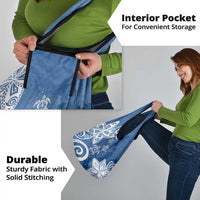 Polynesia Grocery Bag Blue Tribal Turtle Floral Pattern