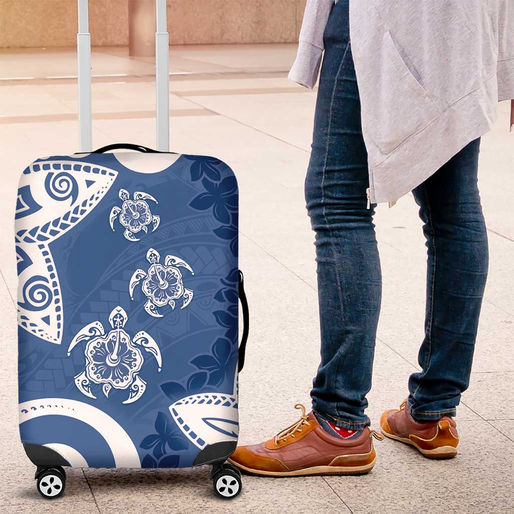 Polynesia Luggage Cover Blue Tribal Turtle Floral Pattern