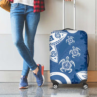Polynesia Luggage Cover Blue Tribal Turtle Floral Pattern