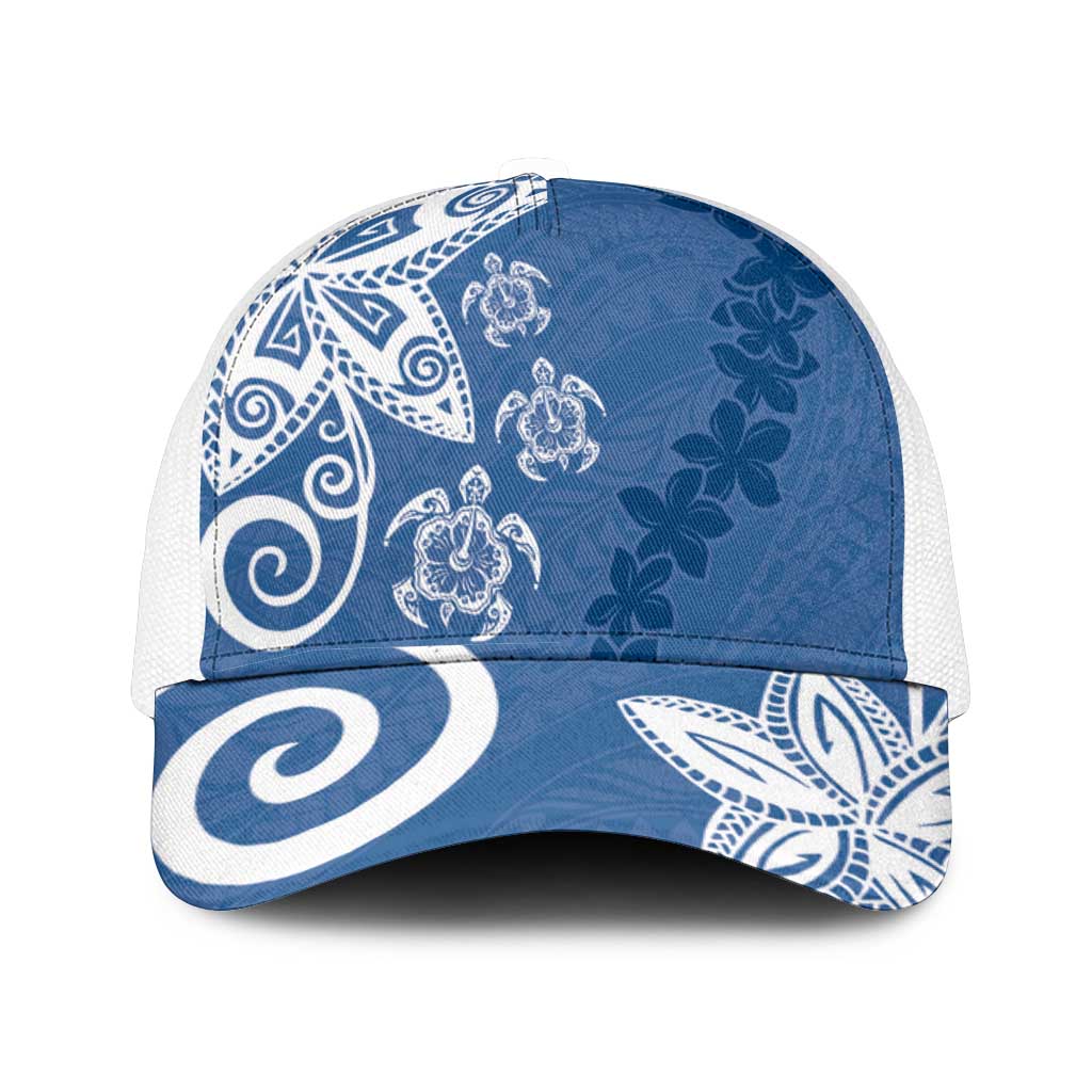 Polynesia Mesh Trucker Cap Blue Tribal Turtle Floral Pattern - Polynesian Pride