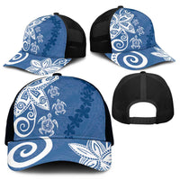Polynesia Mesh Trucker Cap Blue Tribal Turtle Floral Pattern - Polynesian Pride