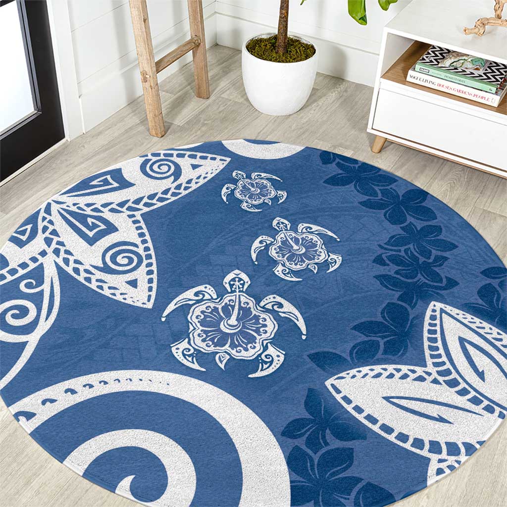 Polynesia Round Carpet Blue Tribal Turtle Floral Pattern LT05 Blue - Polynesian Pride