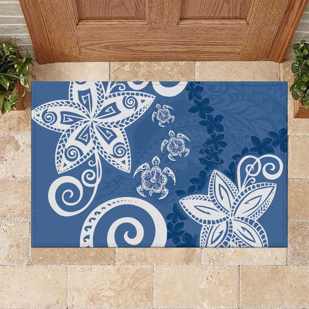 Polynesia Rubber Doormat Blue Tribal Turtle Floral Pattern