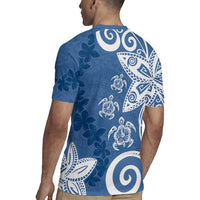 Polynesia Rugby Jersey Blue Tribal Turtle Floral Pattern