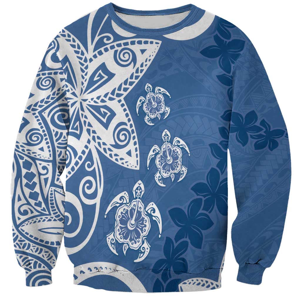 Polynesia Sweatshirt Blue Tribal Turtle Floral Pattern LT05 Unisex Blue - Polynesian Pride