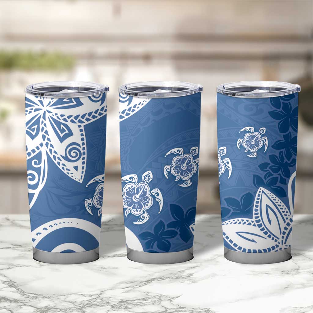 Polynesia Tumbler Cup Blue Tribal Turtle Floral Pattern