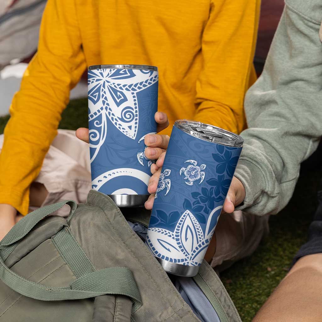 Polynesia Tumbler Cup Blue Tribal Turtle Floral Pattern