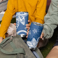 Polynesia Tumbler Cup Blue Tribal Turtle Floral Pattern