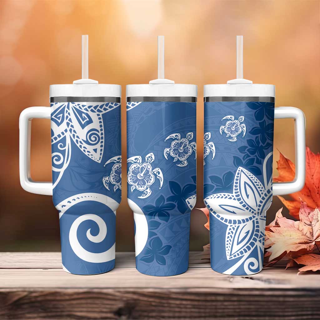 Polynesia Tumbler With Handle Blue Tribal Turtle Floral Pattern