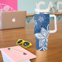 Polynesia Tumbler With Handle Blue Tribal Turtle Floral Pattern