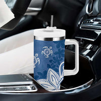 Polynesia Tumbler With Handle Blue Tribal Turtle Floral Pattern