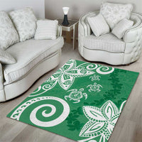 Polynesia Area Rug Green Tribal Turtle Floral Pattern