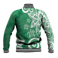 Polynesia Baseball Jacket Green Tribal Turtle Floral Pattern