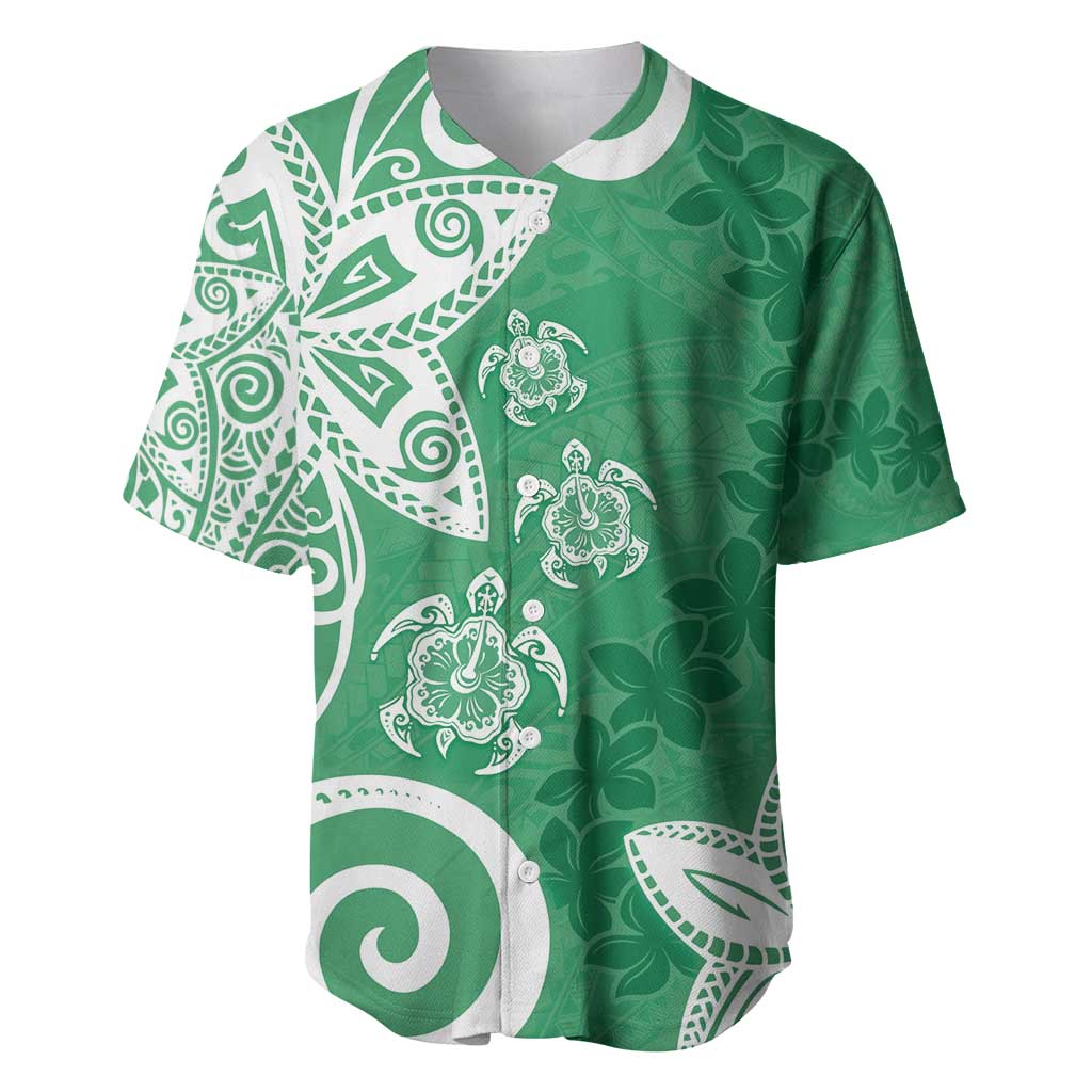 Polynesia Baseball Jersey Green Tribal Turtle Floral Pattern LT05 Green - Polynesian Pride