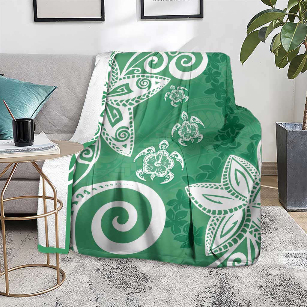 Polynesia Blanket Green Tribal Turtle Floral Pattern