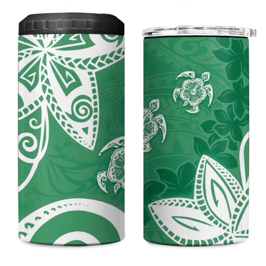 Polynesia 4 in 1 Can Cooler Tumbler Green Tribal Turtle Floral Pattern