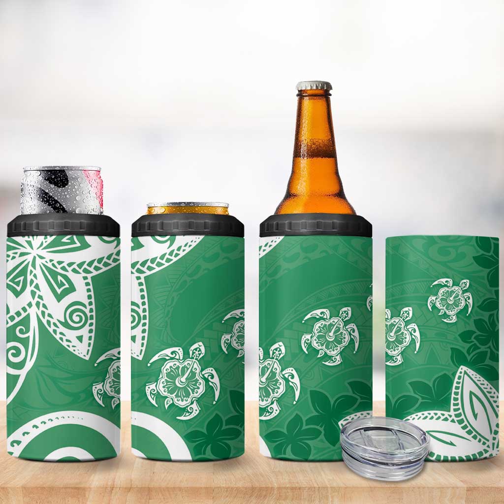 Polynesia 4 in 1 Can Cooler Tumbler Green Tribal Turtle Floral Pattern