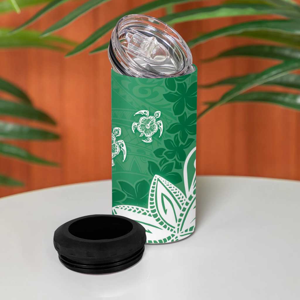 Polynesia 4 in 1 Can Cooler Tumbler Green Tribal Turtle Floral Pattern