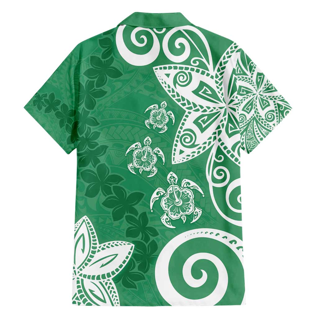 Polynesia Family Matching Off Shoulder Short Dress and Hawaiian Shirt Green Tribal Turtle Floral Pattern
