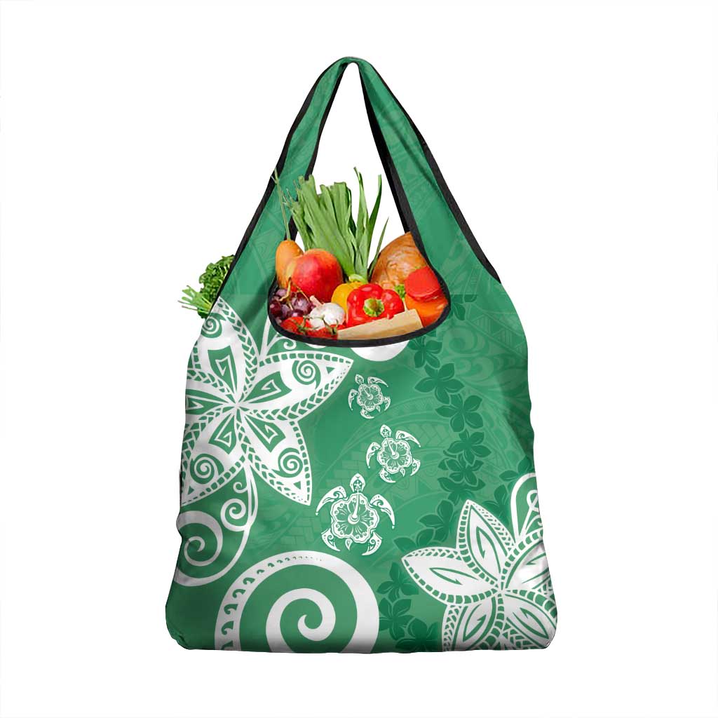 Polynesia Grocery Bag Green Tribal Turtle Floral Pattern