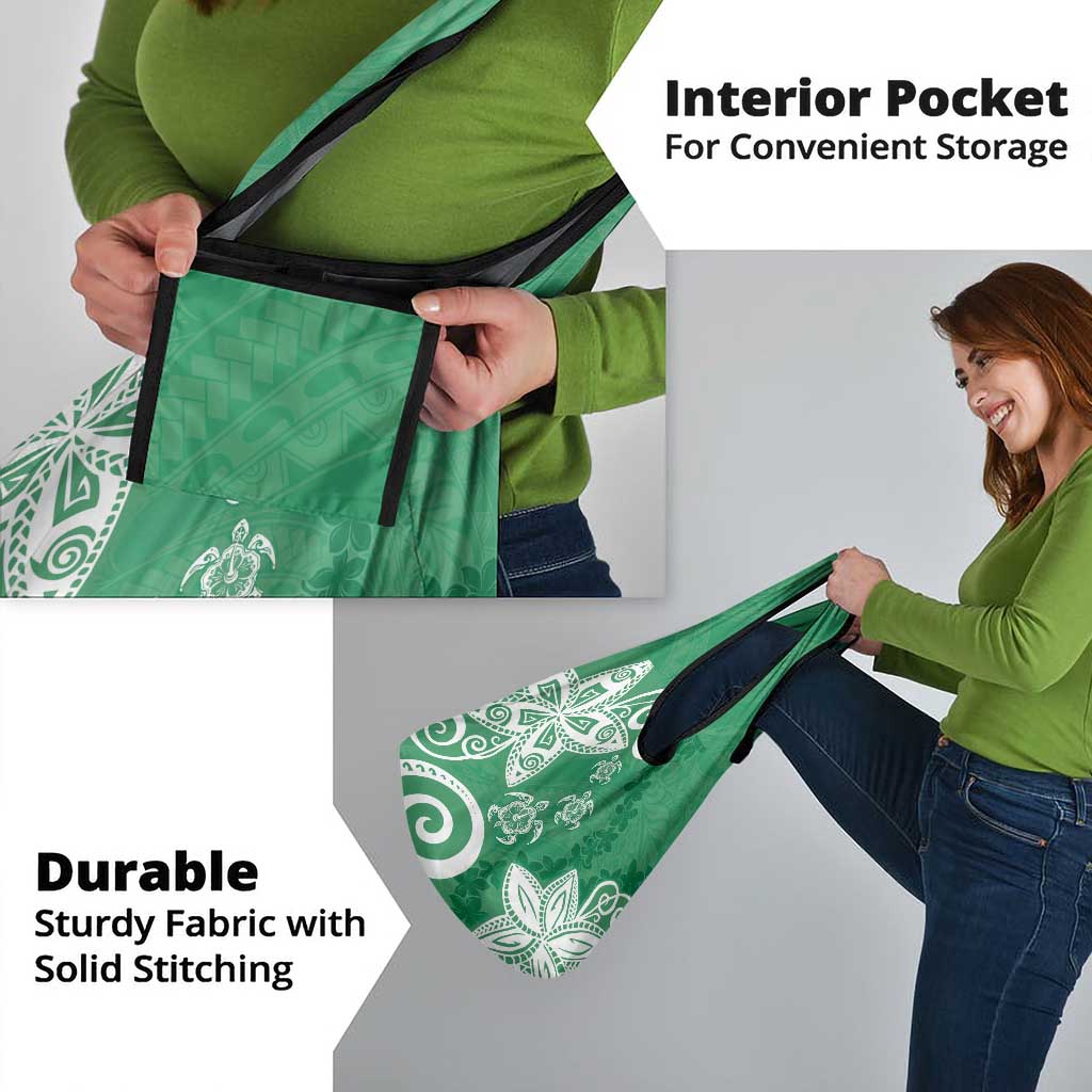 Polynesia Grocery Bag Green Tribal Turtle Floral Pattern