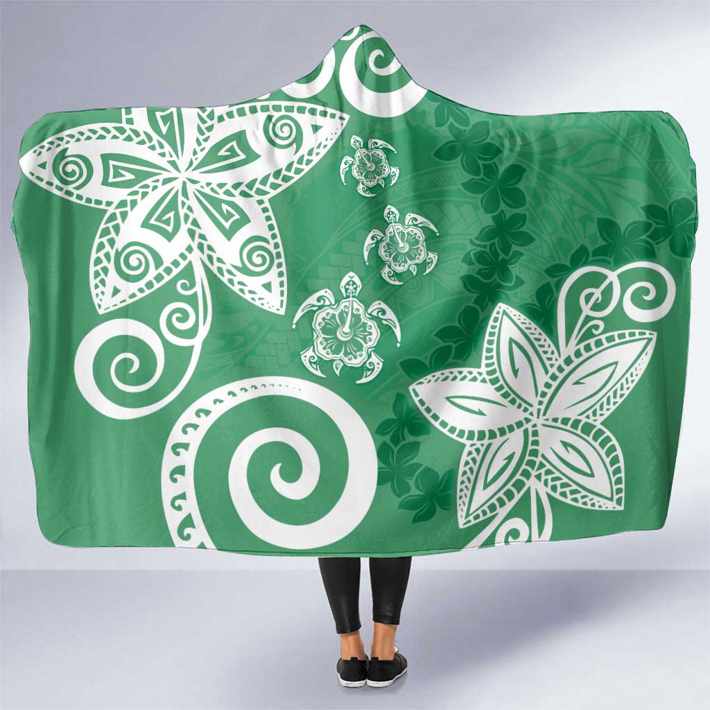 Polynesia Hooded Blanket Green Tribal Turtle Floral Pattern LT05 One Size Green - Polynesian Pride