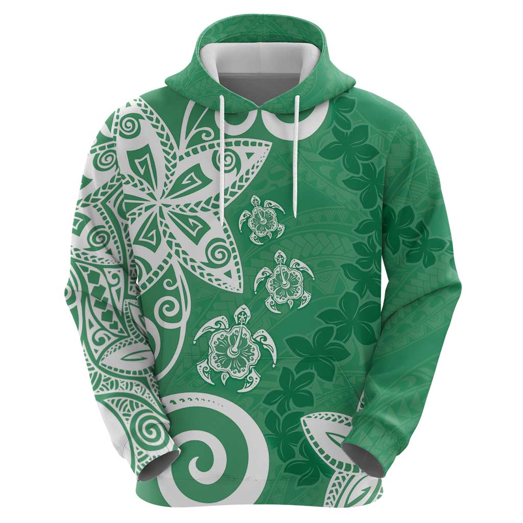 Polynesia Hoodie Green Tribal Turtle Floral Pattern