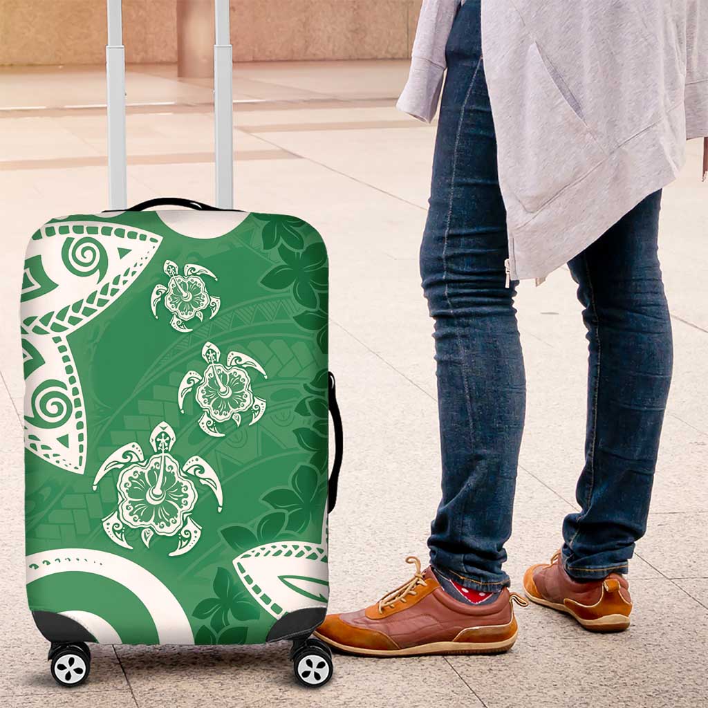 Polynesia Luggage Cover Green Tribal Turtle Floral Pattern