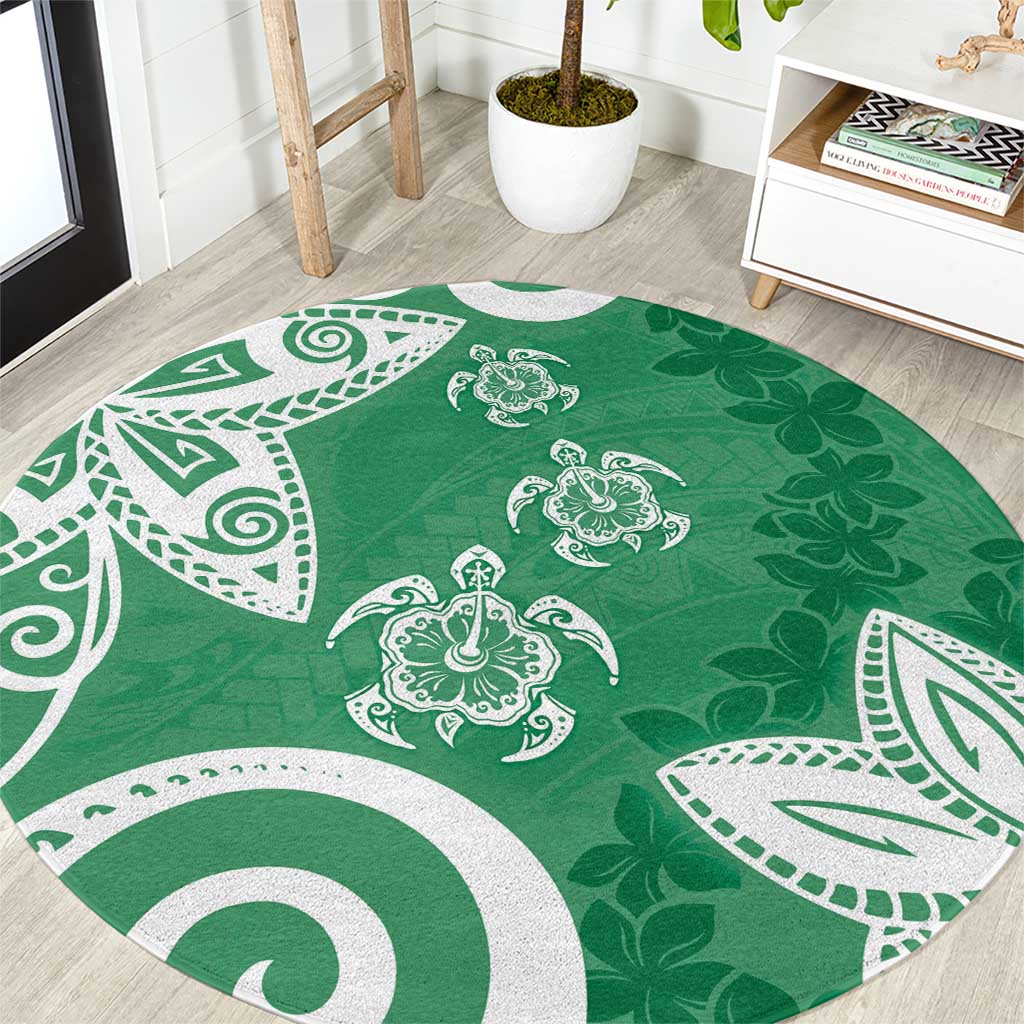 Polynesia Round Carpet Green Tribal Turtle Floral Pattern LT05 Green - Polynesian Pride