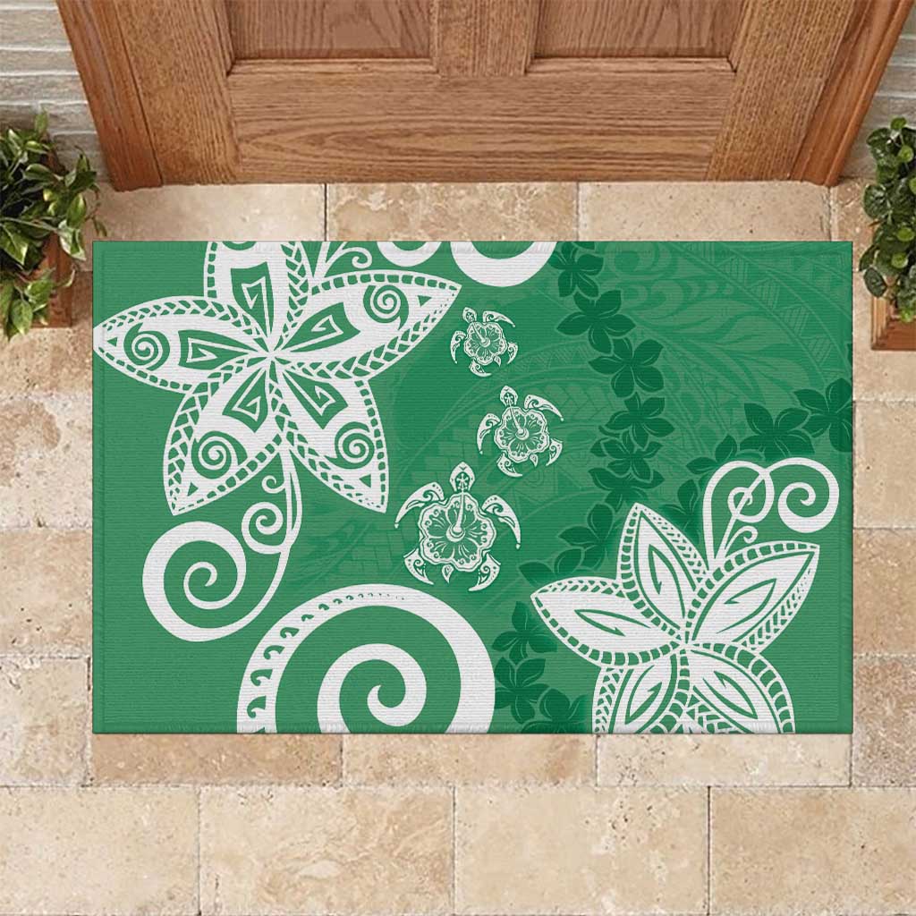 Polynesia Rubber Doormat Green Tribal Turtle Floral Pattern LT05 Green - Polynesian Pride