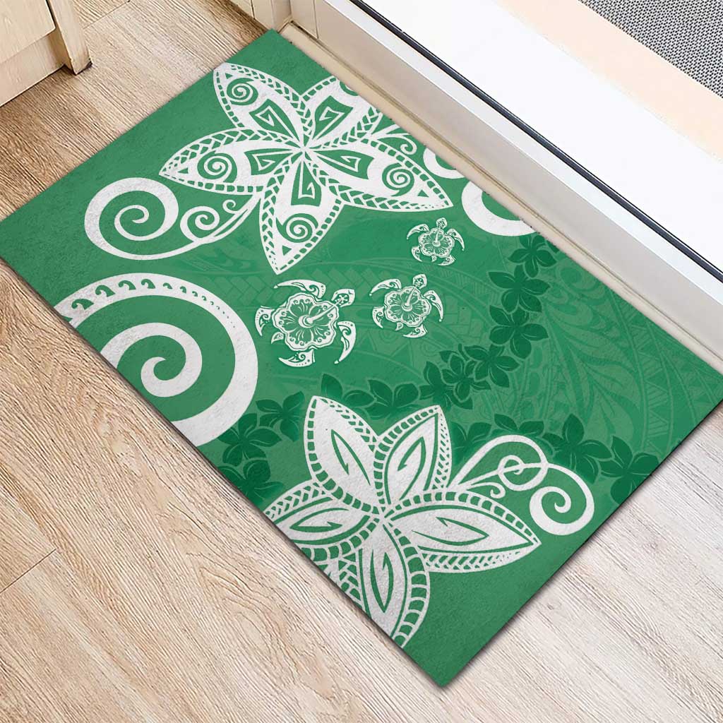 Polynesia Rubber Doormat Green Tribal Turtle Floral Pattern
