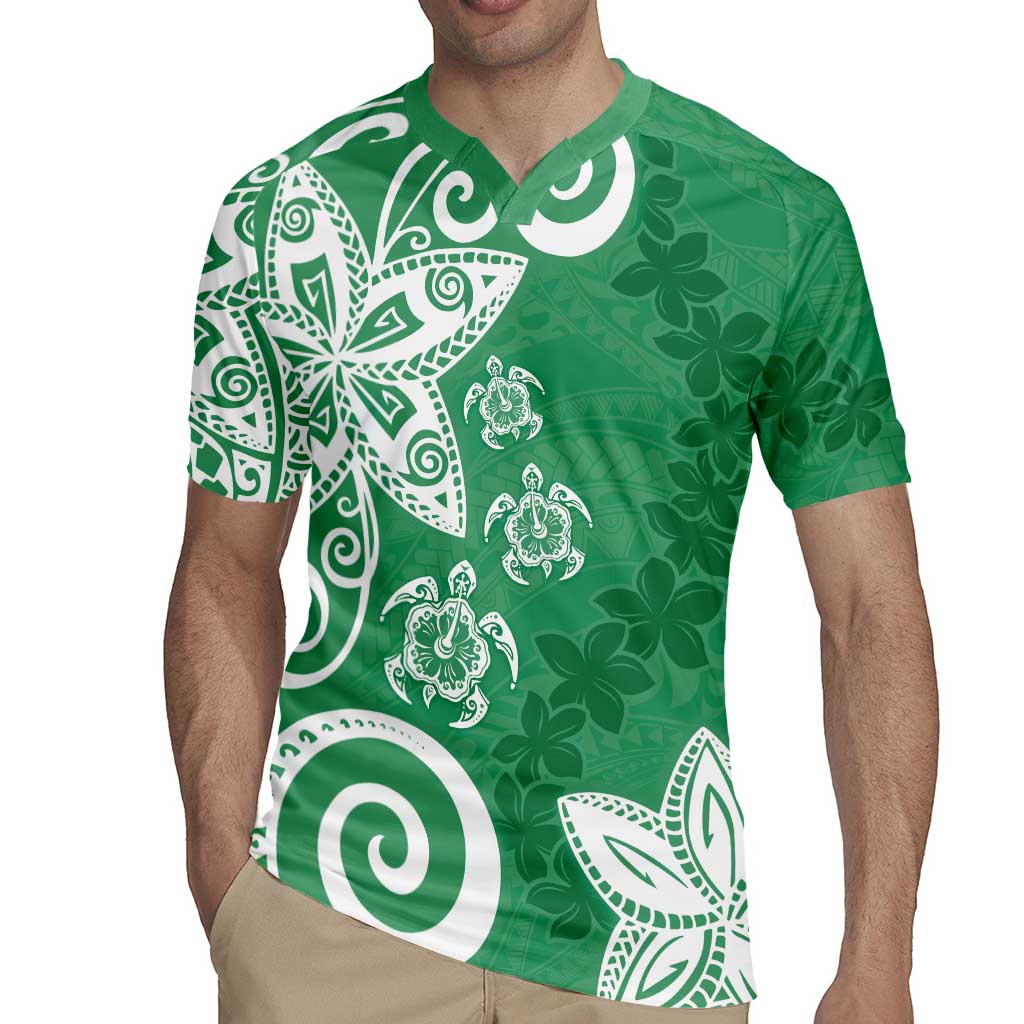 Polynesia Rugby Jersey Green Tribal Turtle Floral Pattern