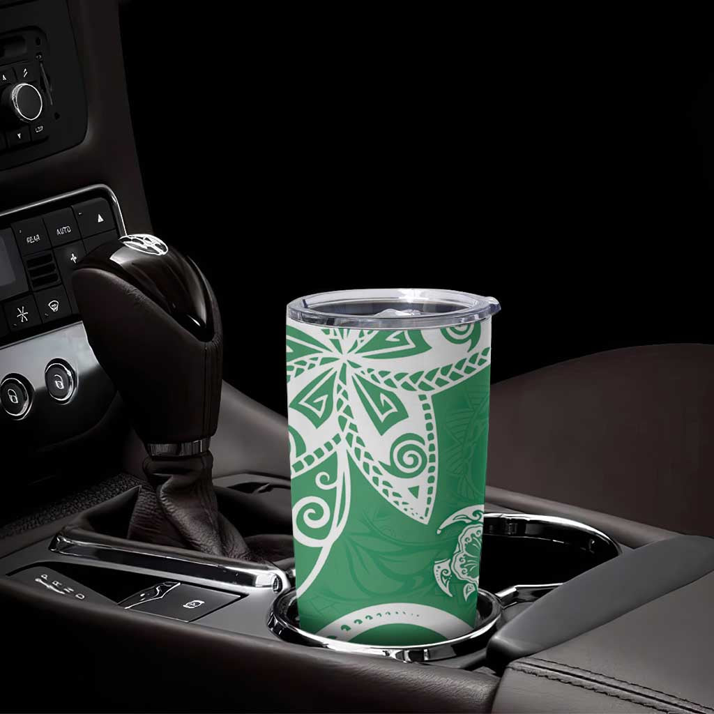 Polynesia Tumbler Cup Green Tribal Turtle Floral Pattern