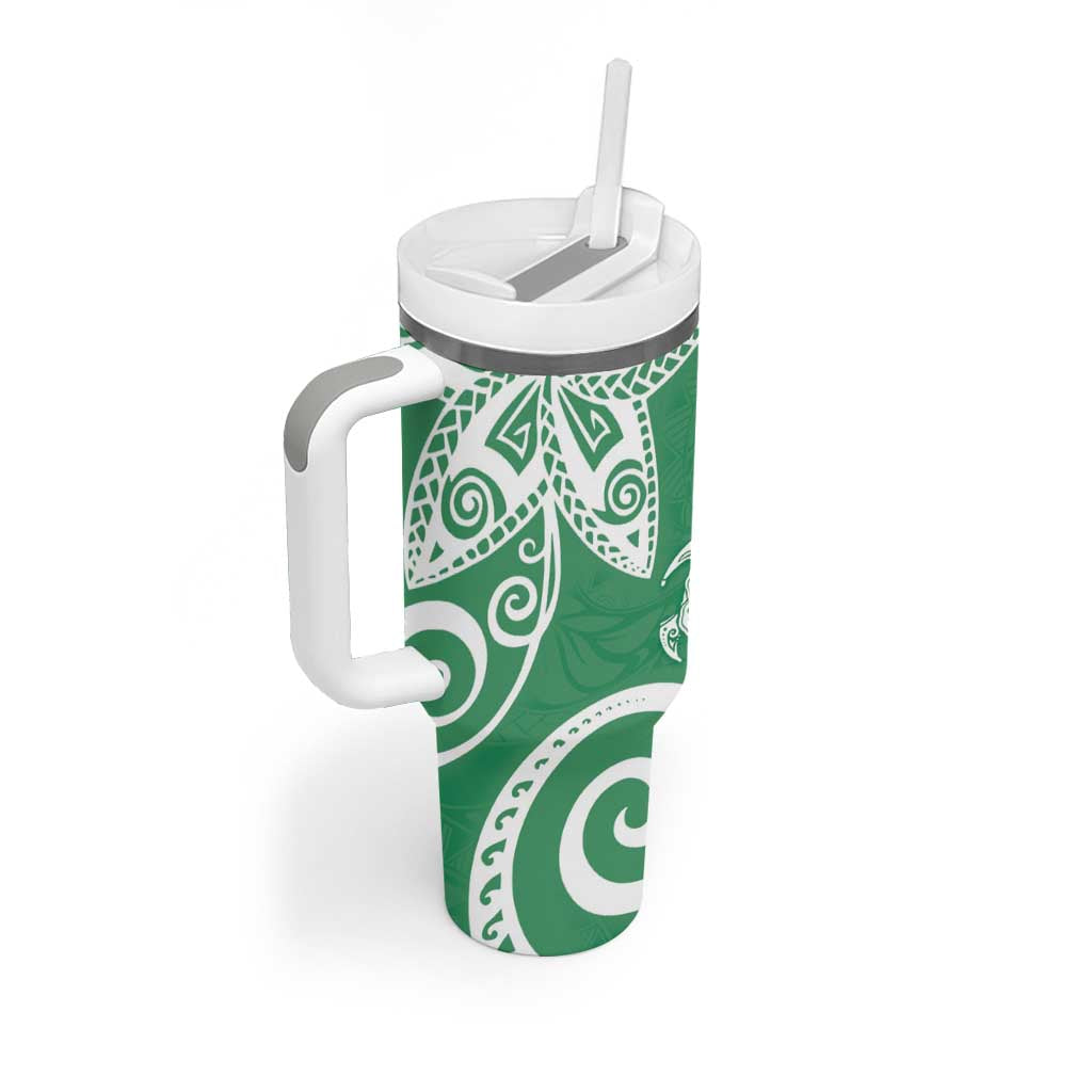 Polynesia Tumbler With Handle Green Tribal Turtle Floral Pattern