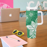 Polynesia Tumbler With Handle Green Tribal Turtle Floral Pattern