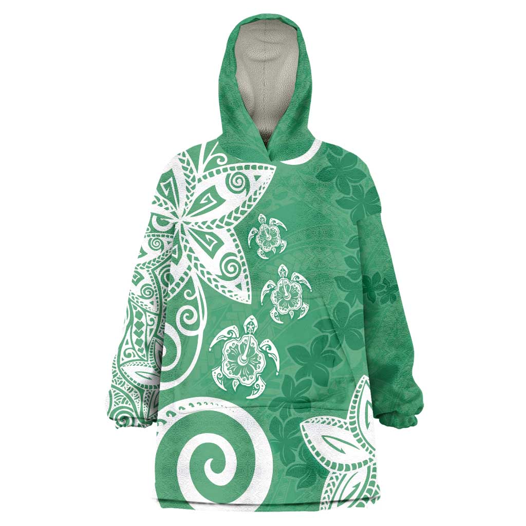 Polynesia Wearable Blanket Hoodie Green Tribal Turtle Floral Pattern LT05 One Size Green - Polynesian Pride