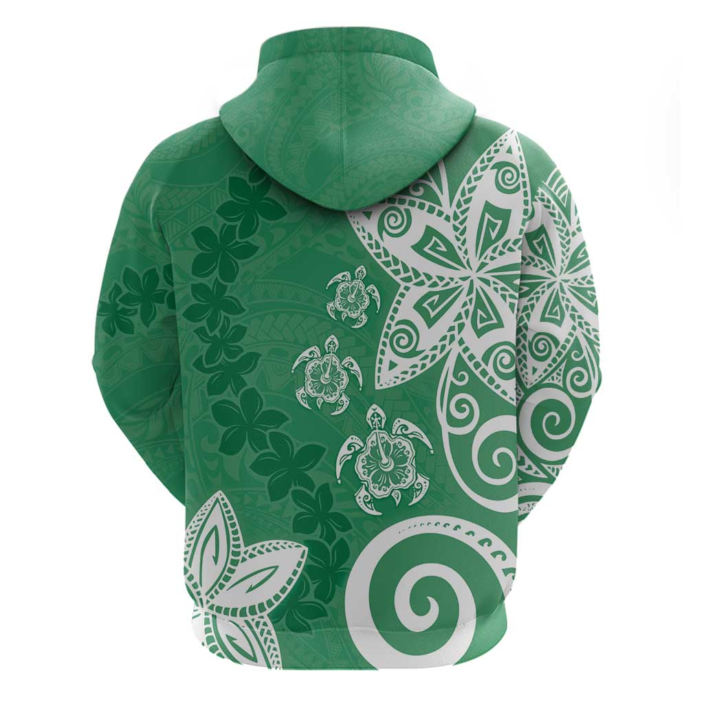 Polynesia Zip Hoodie Green Tribal Turtle Floral Pattern