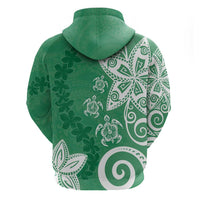 Polynesia Zip Hoodie Green Tribal Turtle Floral Pattern