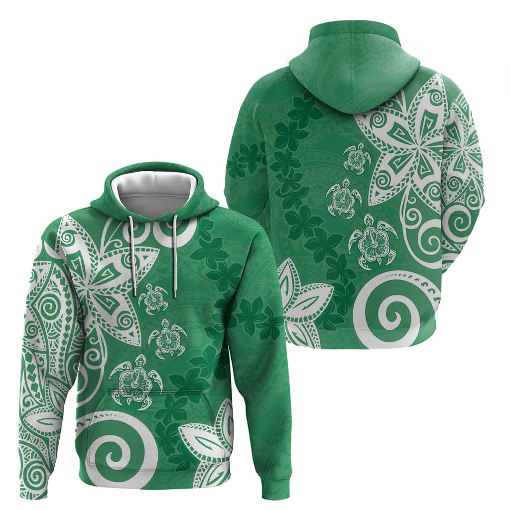 Polynesia Zip Hoodie Green Tribal Turtle Floral Pattern