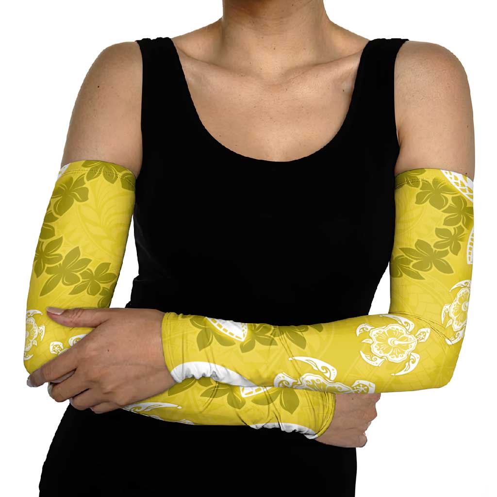 Polynesia Arm Sleeves Yellow Tribal Turtle Floral Pattern - Polynesian Pride