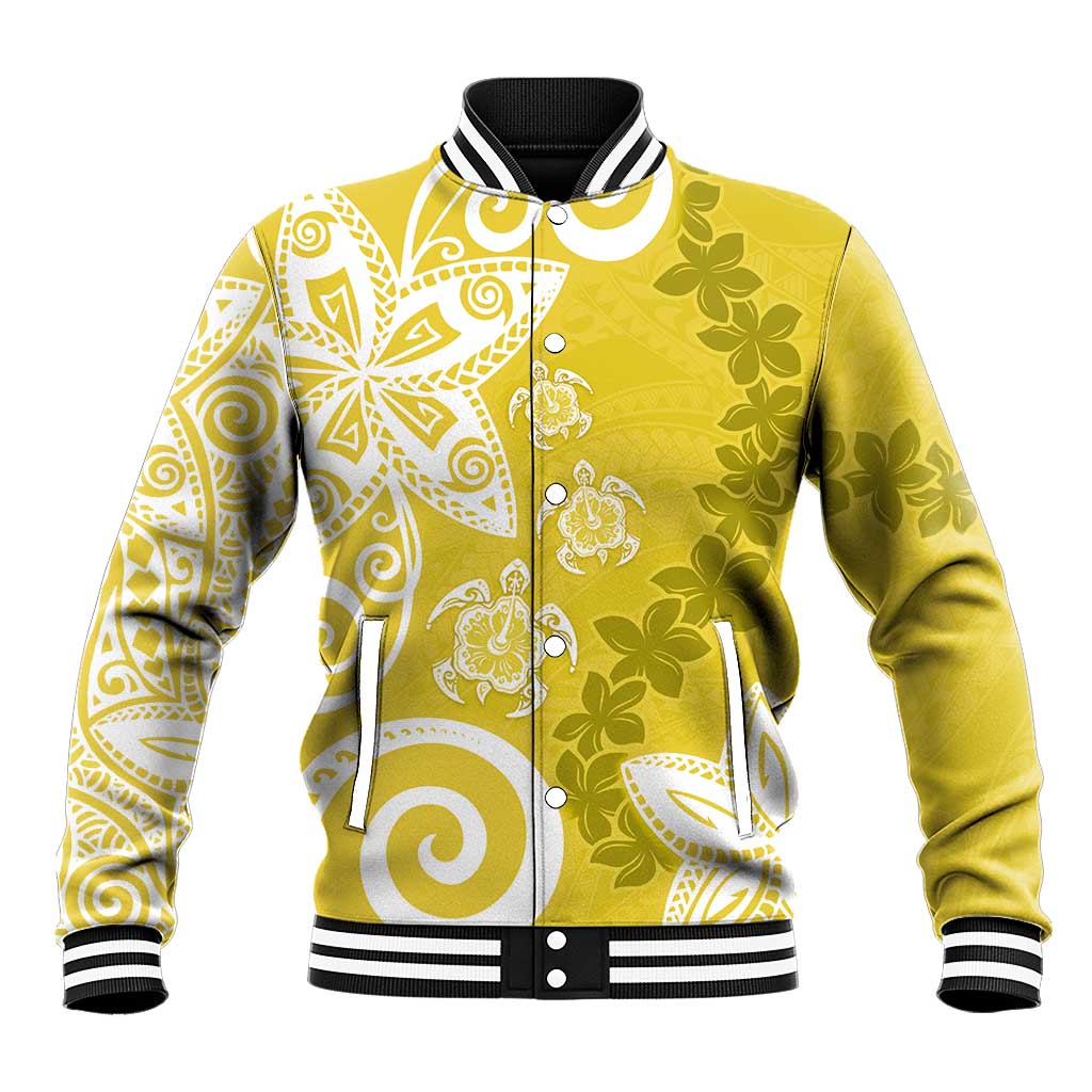 Polynesia Baseball Jacket Yellow Tribal Turtle Floral Pattern LT05 Unisex Yellow - Polynesian Pride