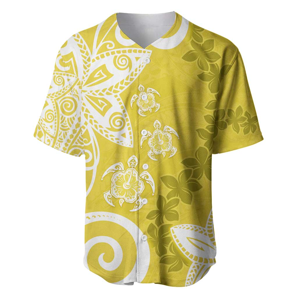 Polynesia Baseball Jersey Yellow Tribal Turtle Floral Pattern LT05 Yellow - Polynesian Pride