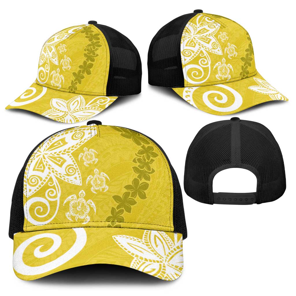 Polynesia Baseball Net Cap Yellow Tribal Turtle Floral Pattern - Polynesian Pride