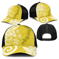 Polynesia Baseball Net Cap Yellow Tribal Turtle Floral Pattern - Polynesian Pride